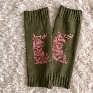 Melanie Martinez Women's Olive Green Leg Warmers with Pink Mushroom Design